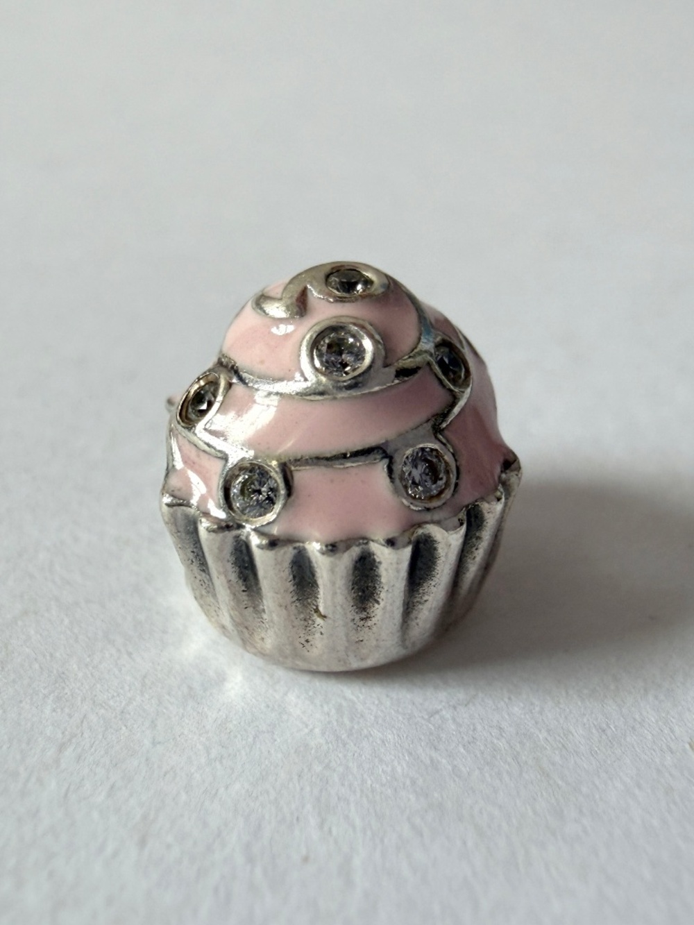 Rare Retired Pandora Charm Sweet Cupcake Charm Sterling Silver Pink Enamel